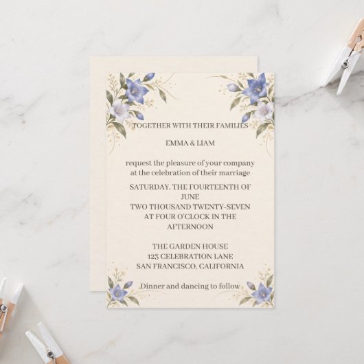 Kikyo Wedding Invitation Kaart (Voorkant / Achterkant in situ)
