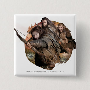 Kili, THORIN OAKENSHIELD™ en Fili Vierkante Button 5,1 Cm