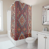 Kilim Aztec Red Blue Tan Douchegordijn (In situ)