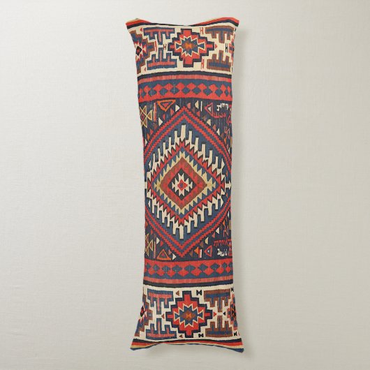 Kilim Aztec Red Blue Tan Lichaamskussen (Voorkant Verticaal)