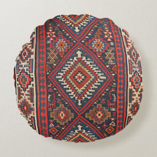 Kilim Aztec Red Blue Tan Rond Kussen