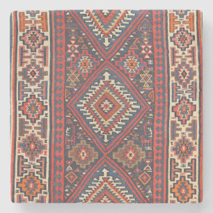 Kilim Aztec Red Blue Tan  Stenen Onderzetter
