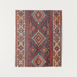 Kilim Aztec Red Blue Tan  Wandkleed