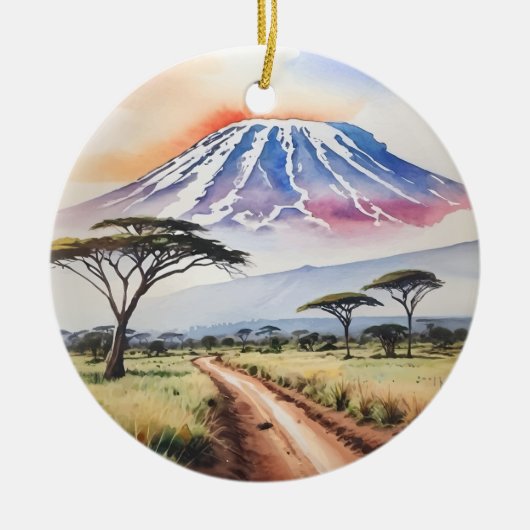 Kilimanjaro Tanzania Waterverf Keramisch Ornament (Voorkant)