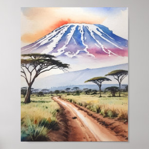 Kilimanjaro Tanzania Waterverf Poster