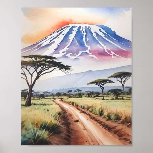 Kilimanjaro Tanzania Waterverf Poster (Voorkant)