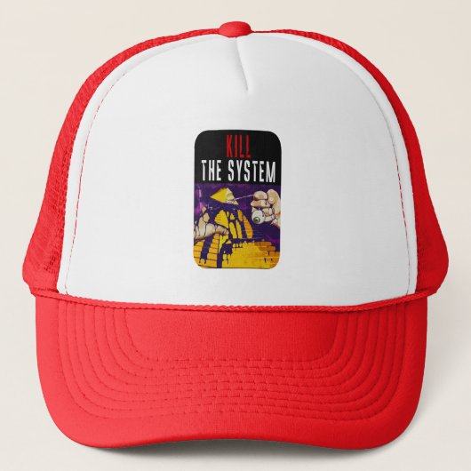 Kill the System Anti-Establishment Pyramid Eye Art Trucker Pet (Voorkant)