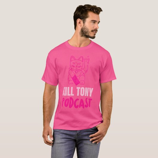 Kill Tony Podcast Pink Maneki Neko Lucky Cat T-shirt (Voorkant volledig)