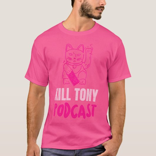 Kill Tony Podcast Pink Maneki Neko Lucky Cat T-shirt (Voorkant)