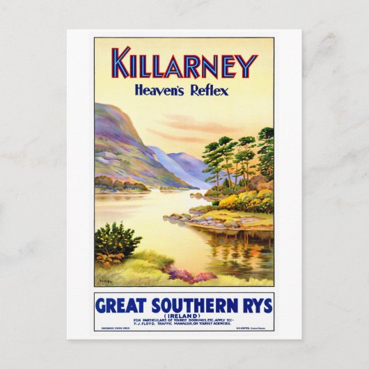 Killarney Ireland Vintage Travel Poster Restaurant Briefkaart (Voorkant)
