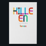 Killeen Texas Mid Century, Pop Art, Imitatie Canvas Print<br><div class="desc">Killeen Texas klassiek retro teruggooistijl van de jaren '70 en '80. Heldere primaire kleuren in de abstracte kunststijl van de 20e eeuw met eenvoudige geometrische elementen.  pop kunst. Eenvoudig gedurfd,  je eigen woonplaats hardop draag.</div>