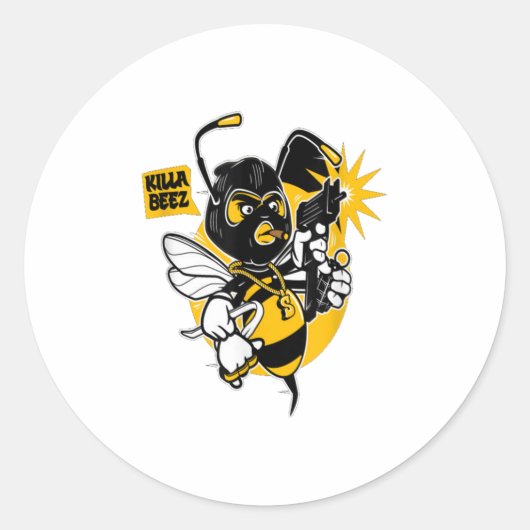 Killer Bee TShirt Ronde Sticker (Voorkant)
