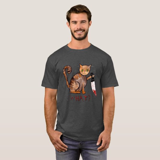 Killer Cat, handgeschilderd, T-Shirt Humor eigenaa (Voorkant volledig)