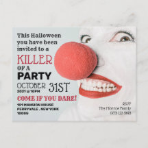 Killer Clown, uitnodiging van Halloween Party