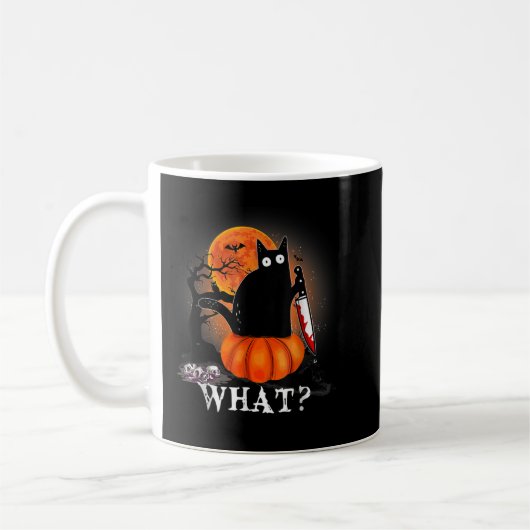 Killer Halloween Scary Moon Black Cat met mes P Koffiemok (Links)