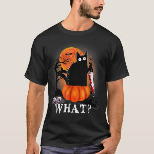 Killer Halloween Scary Moon Black Cat met mes P T-shirt