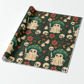 Killer Shroom-Skull & Flowers Patroon Cadeaupapier (Uitgerold)