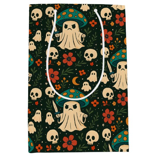 Killer Shroom-Skull & Flowers Patroon Medium Cadeauzakje (Voorkant)