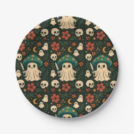 Killer Shrooms-Schedel & Bloemen Patroon Papieren Bordje