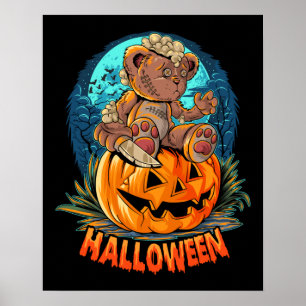 Killer Teddy Bear Halloween Jack-o-lantern Poster