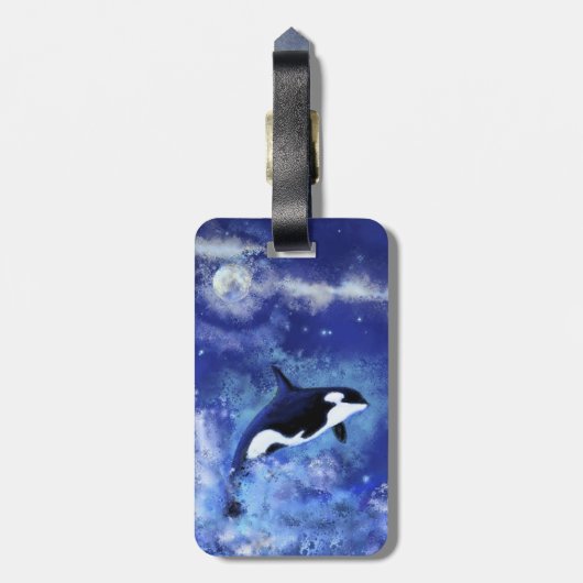 Killer Whale Bagagelabel Blauw Volle Maan (Achterkant verticaal)