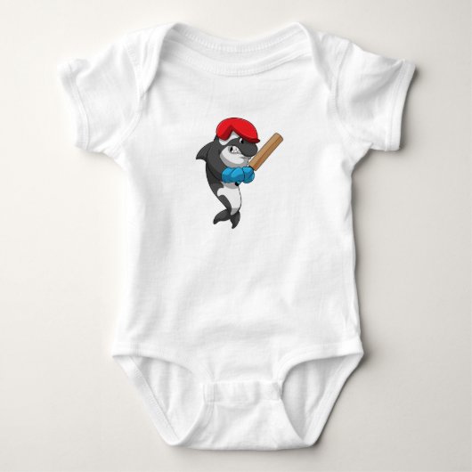 Killer whale bij Cricket met cricket bat Romper (Voorkant)