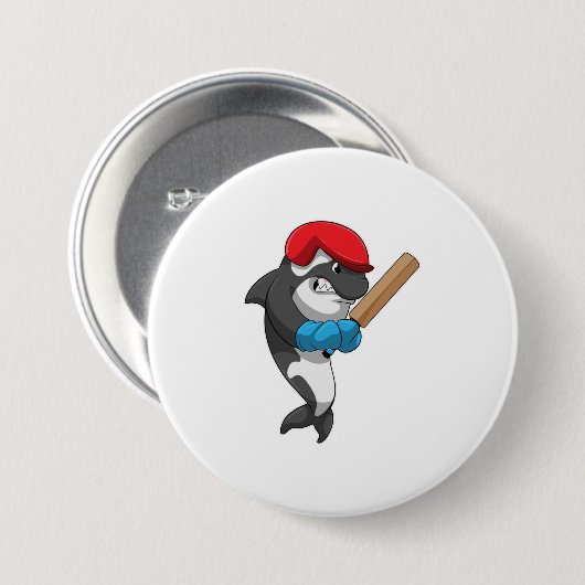 Killer whale bij Cricket met cricket bat Ronde Button 7,6 Cm (Voorkant /achterkant)