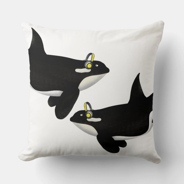 Killer Whale luistert naar muziek Gele Hoofdtelefo Kussen (Voorkant)