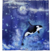 Killer Whale on Full Moon - Kunsttekening - Blauw Douchegordijn (Voorkant)