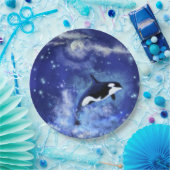 Killer Whale on Full Moon - Kunsttekening - Blauw Papieren Bordje (Feest)