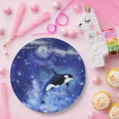 Killer Whale on Full Moon - Kunsttekening - Blauw Papieren Bordje (Feest)