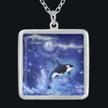 Killer Whale on Full Moon - Kunsttekening Zilver Vergulden Ketting<br><div class="desc">Killer Whale on Full Moon</div>