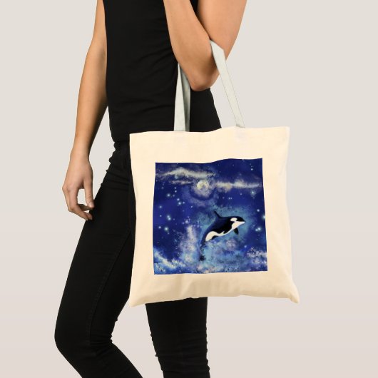 Killer Whale op Blue Full Moon Canvas tas (Voorkant (product))