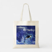 Killer Whale op Blue Full Moon Canvas tas (Achterkant)