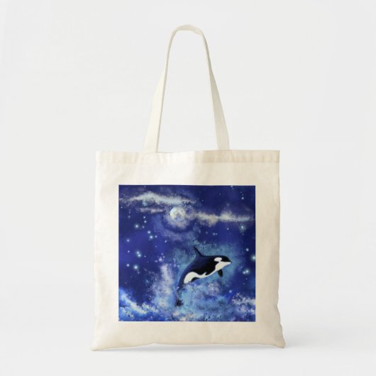 Killer Whale op Blue Full Moon Canvas tas (Voorkant)