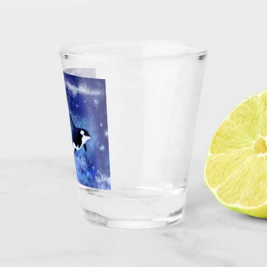 Killer Whale op Blue Full Moon Shot Glass Shot Glas (Rechts)