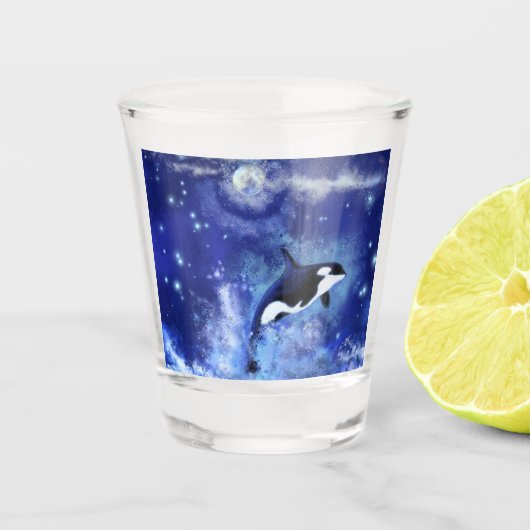 Killer Whale op Blue Full Moon Shot Glass Shot Glas (Voorkant)