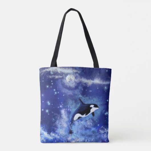Killer Whale op Full Moon Blue Canvas tas (Achterkant)