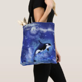 Killer Whale op Full Moon Blue Canvas tas (Dichtbij)