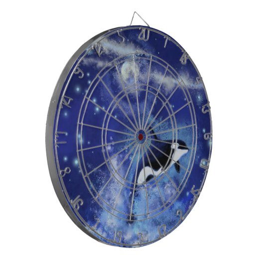 Killer Whale op Full Moon Dart Board - Blauw Dartbord (Voorkant Links)
