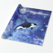 Killer Whale op Full Moon Wrapping Paper Cadeaupapier (Uitgerold)