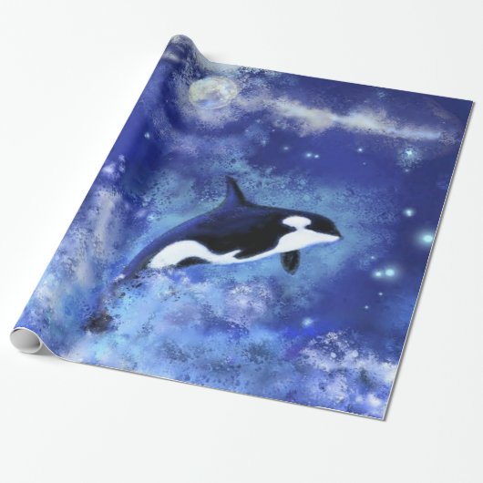 Killer Whale op Full Moon Wrapping Paper Cadeaupapier (Uitgerold)