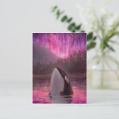 Killer Whale Orca en Pink/Magenta Northern Lights Briefkaart (Staand voorkant)