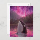 Killer Whale Orca en Pink/Magenta Northern Lights Briefkaart (Voorkant / Achterkant)