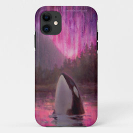 Killer Whale Orca en Pink/Magenta Northern Lights iPhone 11 Hoesje