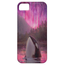 Killer Whale Orca en Pink/Magenta Northern Lights