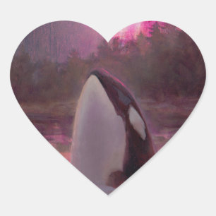 Killer Whale Orca en Pink/Magenta Northern Lights Hart Sticker