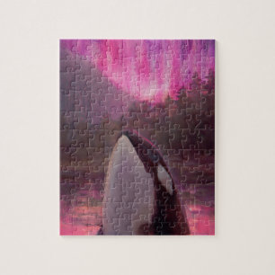 Killer Whale Orca en Pink/Magenta Northern Lights Legpuzzel