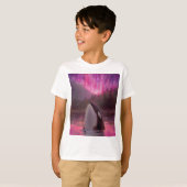 Killer Whale Orca en Pink/Magenta Northern Lights T-shirt (Voorkant volledig)