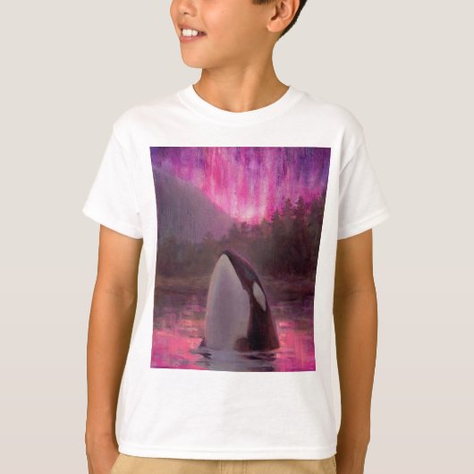 Killer Whale Orca en Pink/Magenta Northern Lights T-shirt (Voorkant)